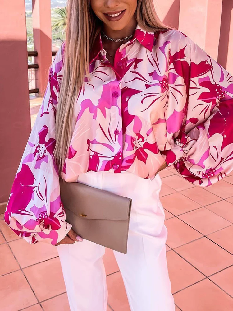 

Long Sleeve Blouse Turn Down Collar Loose Patchwork Tops Spring Autumn Office Female Slim Button Shirts Women Casual Streetwear