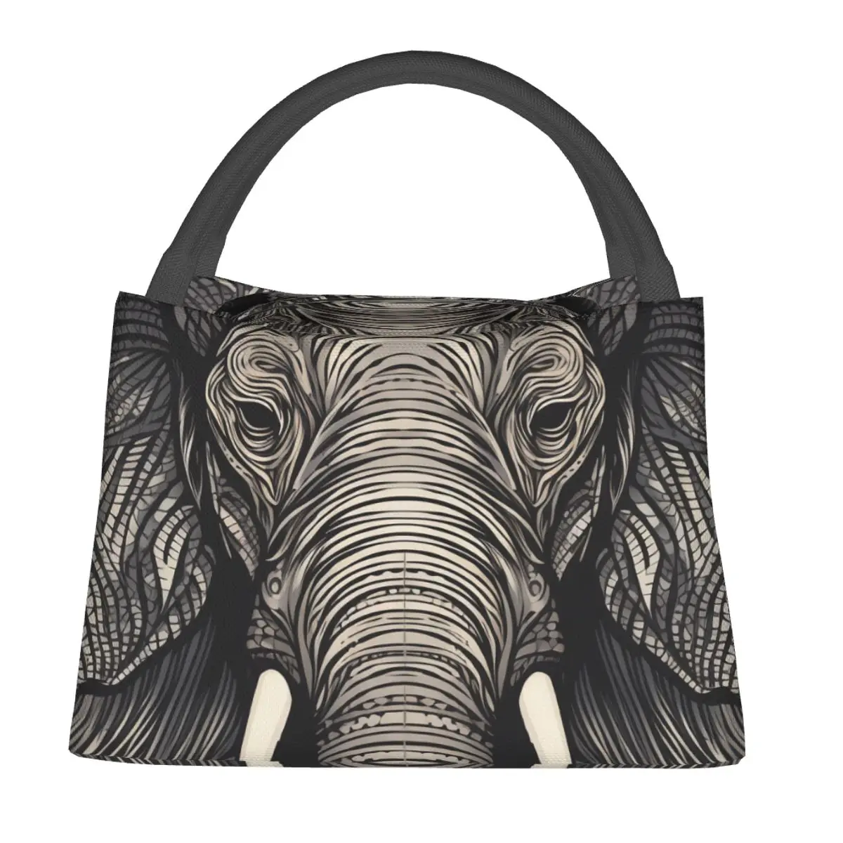 

Elephant Lunch Bag For Adult Psychedelic Lines Portraits Print Lunch Box Casual School Cooler Bag Waterproof Tote Food Bags