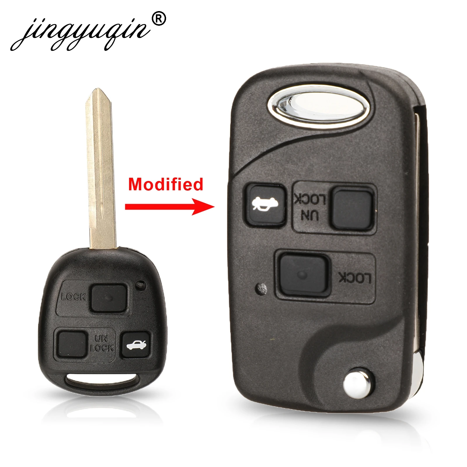 

Jingyuqin удаленный автомобильный ключ, брелок с 3 кнопками для Toyota Celica Avensis RAV4 Prado Camry TOY47, складной чехол для ключей, замена