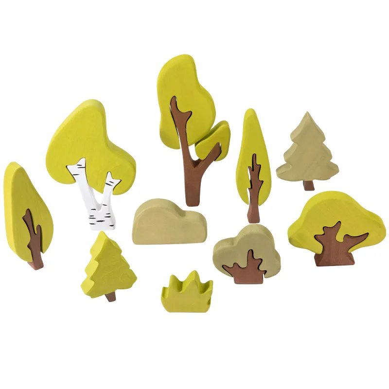 

Basswood forest small tree building blocks simulation play house wooden toys building blocks scene gem block toys