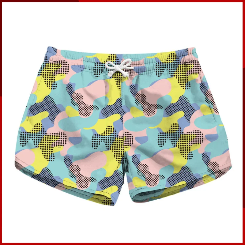 

2023 Hot selling spot casual loose fitting quick drying women's beach pants 3D digital printing splicing cute shorts