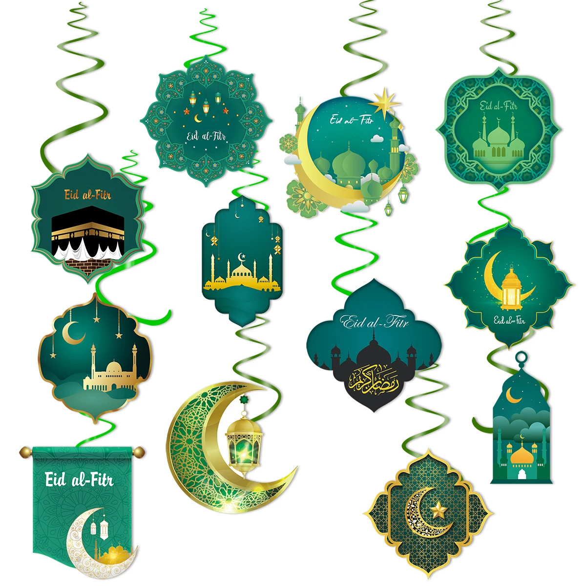 

Eid al-Fitr Decoration Spiral Banner Garland Ramadan Kareem Green Swirl Hanging Pendant Islamic Muslim Festival Party Decor