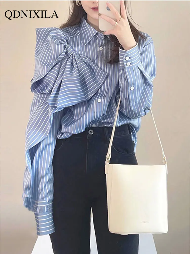 

Women's Shirt Elegant and Youth Woman Blouses Bow Blue Striped Blouse Fashion Woman Blouse 2023 Korean Women's Clothes