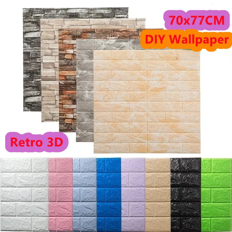 

10 PCS Self Adhesive 3D Foam Panel Wallpaper Waterproof Retro Brick Wall Stickers Living Room Bedroom Kid Room Home Luxury Decor