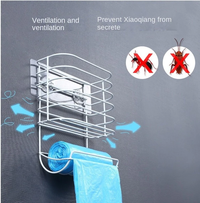 

Bag Storage Shelf Wall Mount Punch-Free Carbon Steel Rack Garbage Bag Rack Kitchen Storage Trash Bag Organizer Plastic