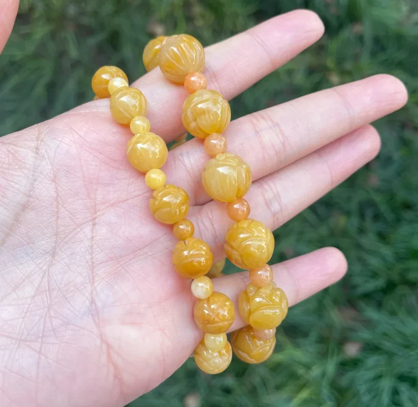 Желтый нефритовый Изумрудный бусины 10-14 мм Лотос браслет натуральный