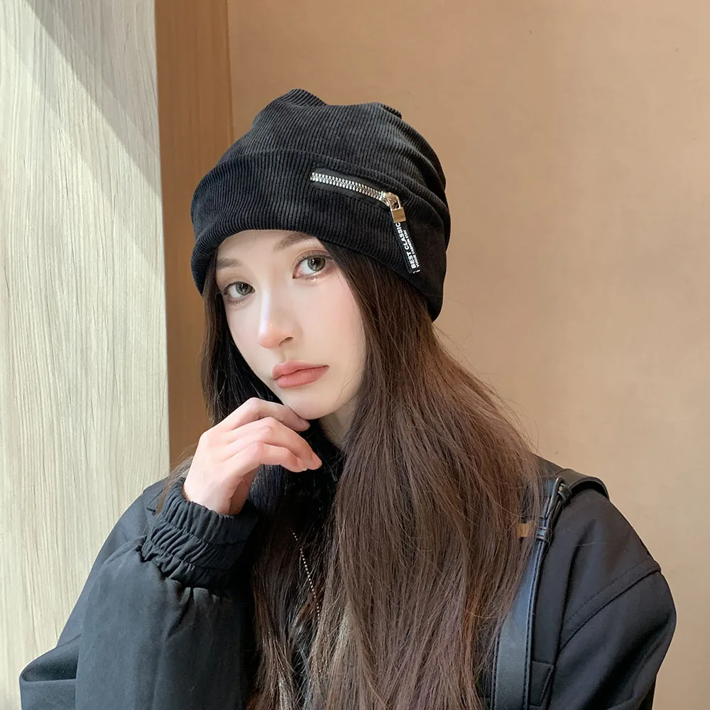 

2022 шапка на молнии в стиле хип-хоп, утепленная Лыжная шапка, зимние шапки, женская уличная зимняя шапка, маска, облегающие шапки, зимняя шапка...