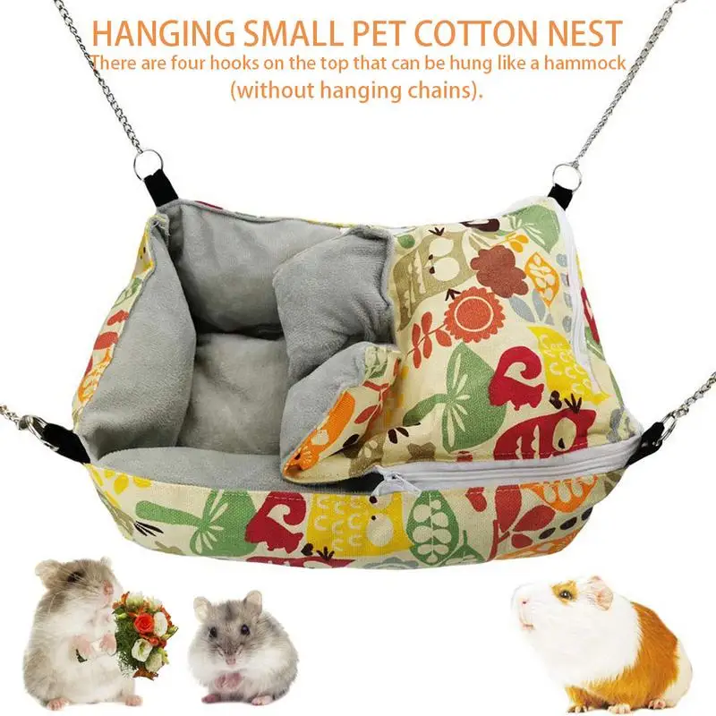 

Pet Winter Warm Flannel Hamster Chinchilla Embossed Owl Printed Hammock Guinea Rabbit Hanging Bed Cage Accessories Pet Swing