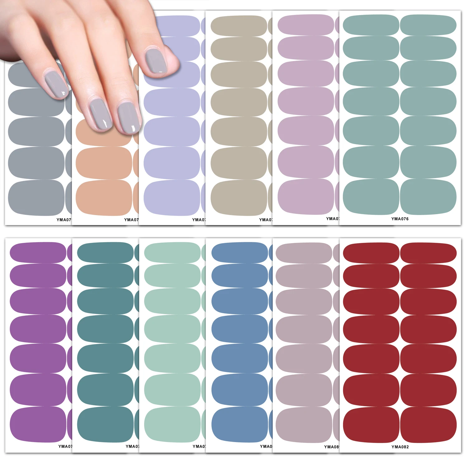 1sheet Full Cover Nail Sticker Pure Solid Color Tattoo Kids Adhesive Nail Tapes Designer Stick on Nails Manicure YMA Series