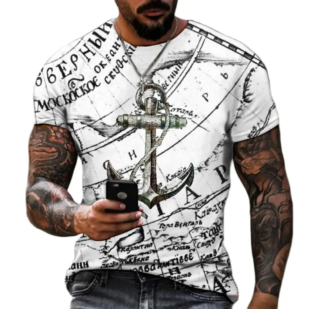 

Vintage Clothing Pirate Ship Anchor 3D Printed T-shirt Men's T-shirt Summer Short-sleeved O-neck Pullover New Top 2023 Hot Tees