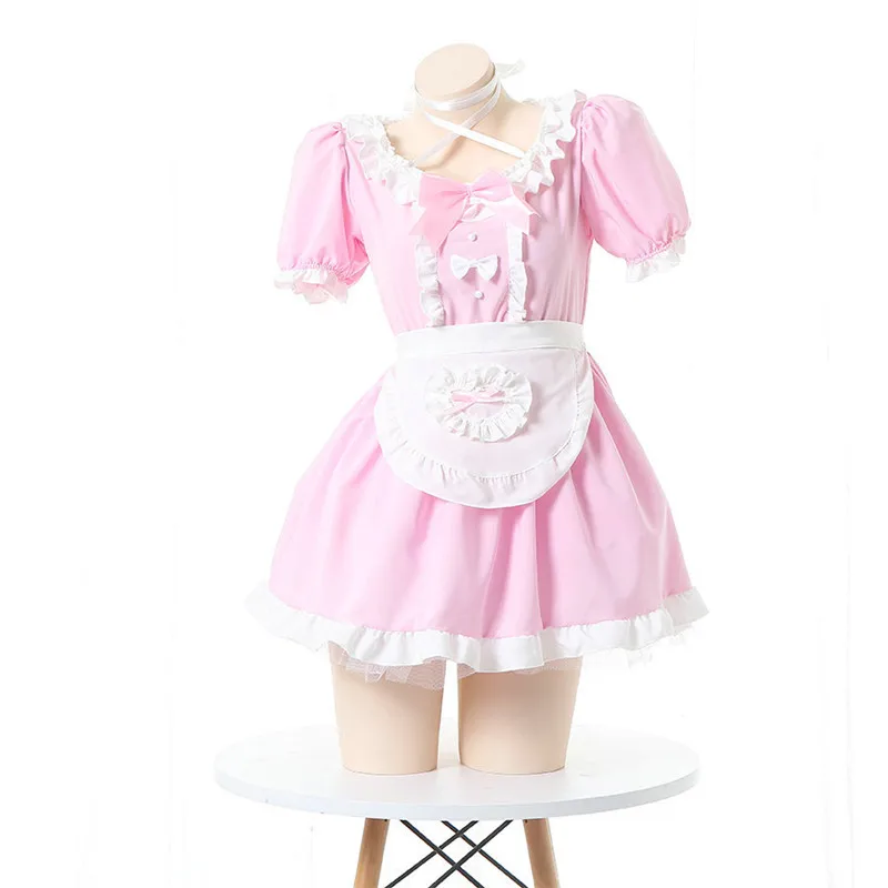 

New Japanese Nightdress Sexy and Cute Hanging Neck Dresses Lolita Maid Pleated Dress Maid Dresses Set Kawaii cosplay Costume