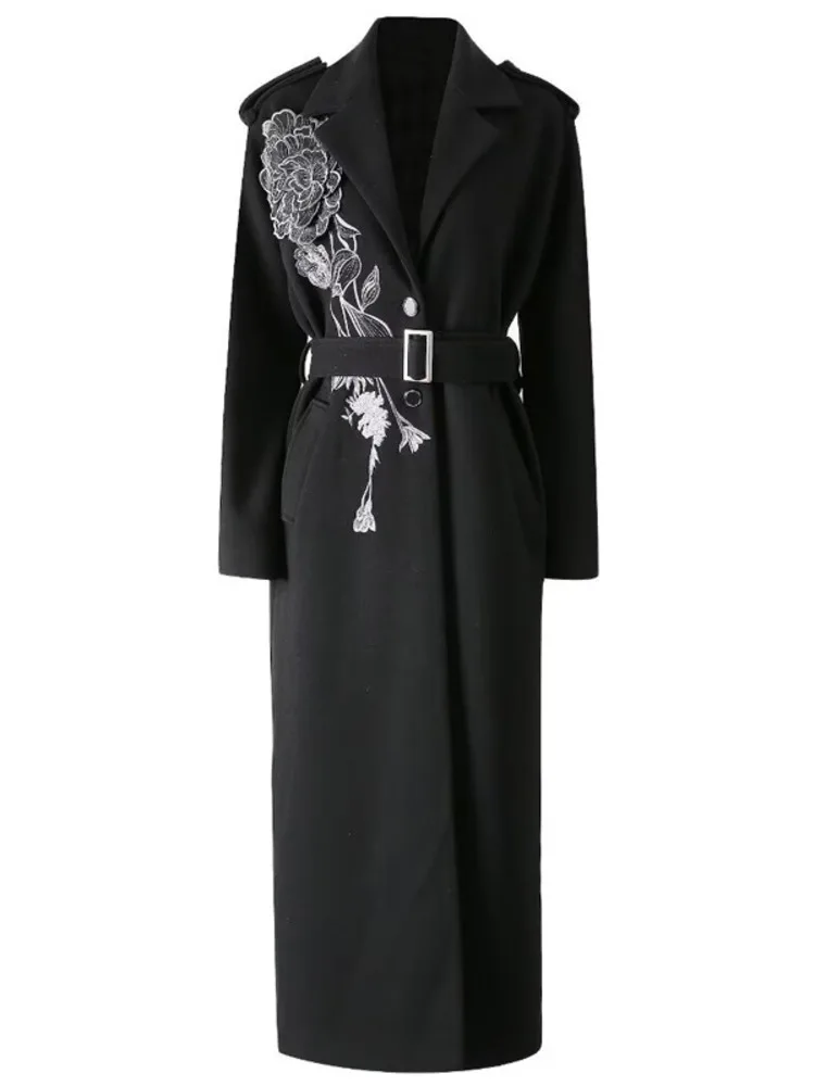 LGRQ элегантное женское винтажное шерстяное пальто с отложным воротником и