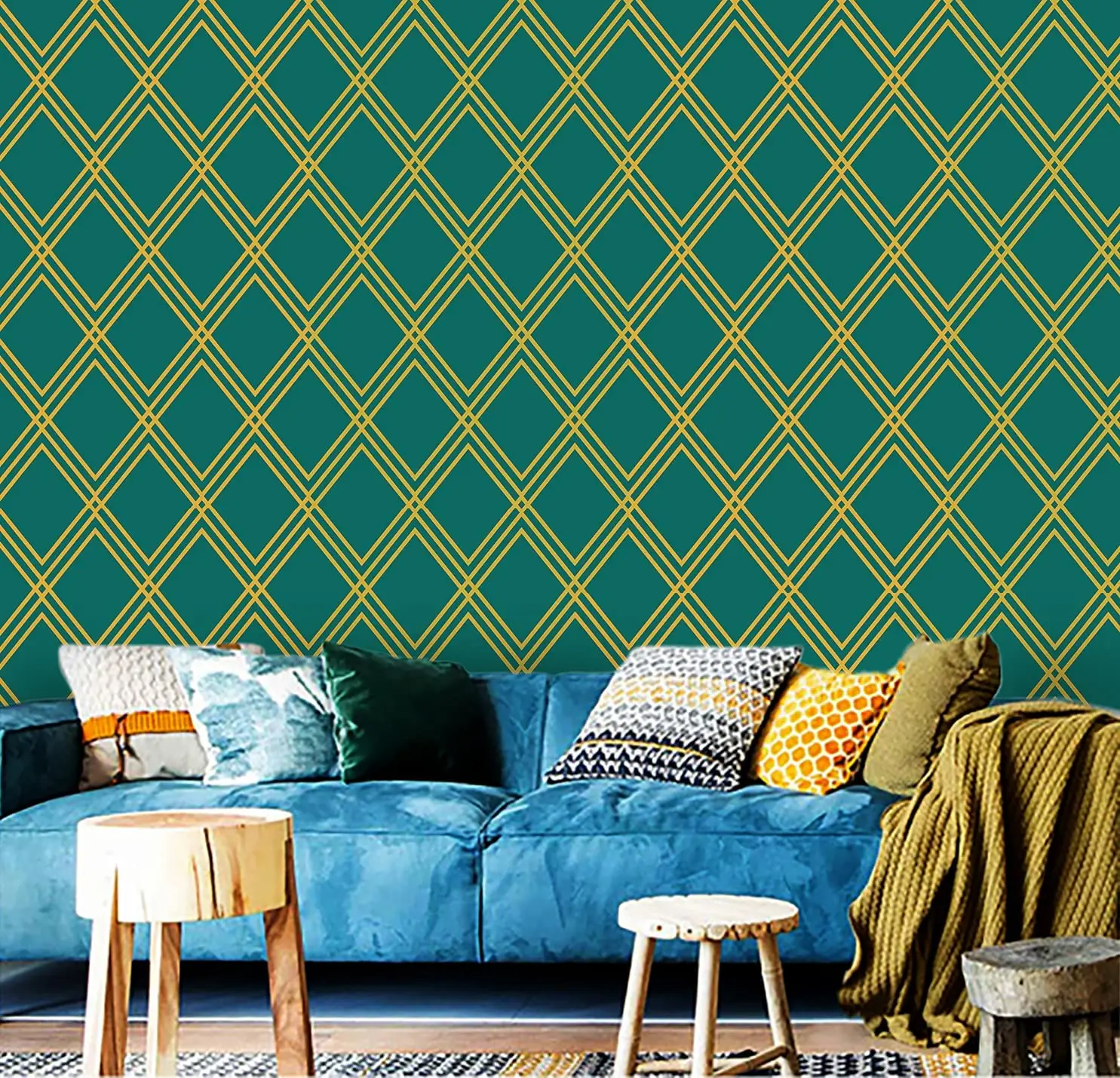 Dark Green Peel & Stick Wallpaper Gold Diamond Self Adhesive Hexagonal Contact Paper Home Decor Living Room Decoration