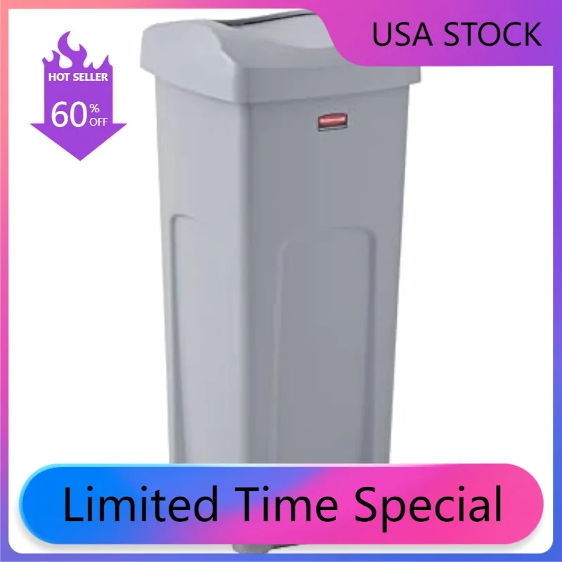 

Промышленные товары Rubbermaid, неприкасаемый квадратный контейнер для мусора с крышкой, 23 галлона, серый