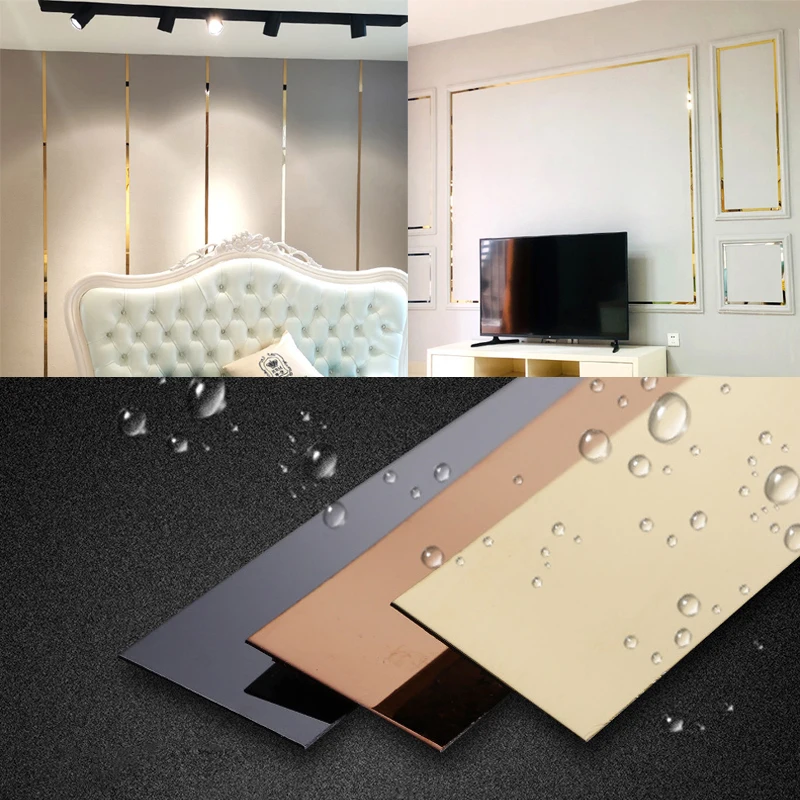 

5M/Roll Mirror Stainless Steel Plane Decorative Line Gold Wall Sticker Home TV Background Self-adhesive Ceiling Edging Strip Hot
