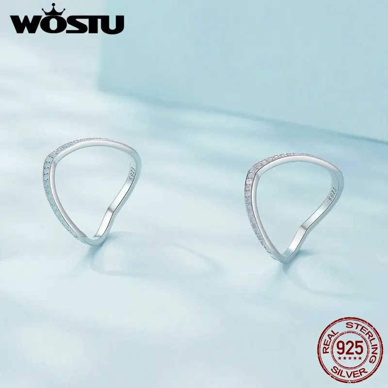 WOSTU 925 пробы Серебряное v-образное двойное кольцо одиночное опал волнистая форма