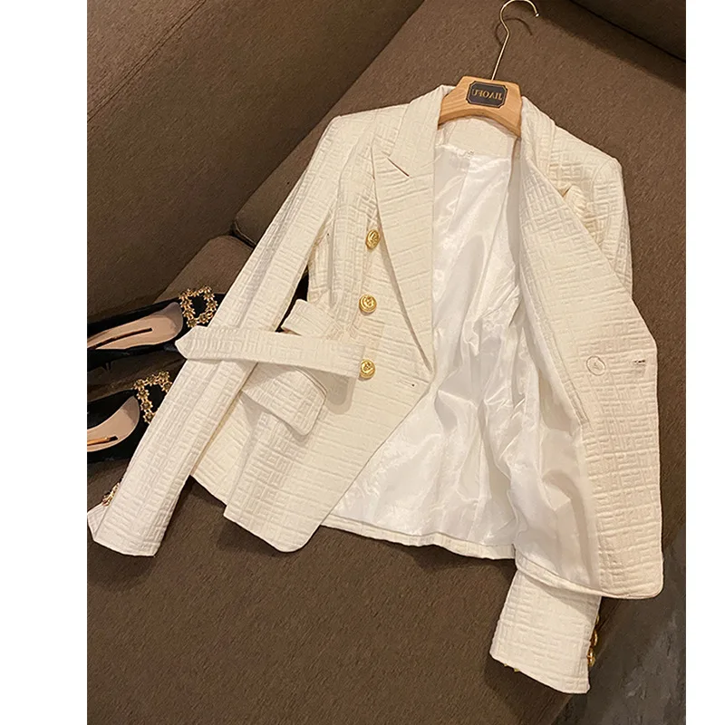 Chic Women Jacket 2023 New in White Black Pink Nude Texture Blazer with Belt Elegant Ladies Business Work Wear Formal Blazers