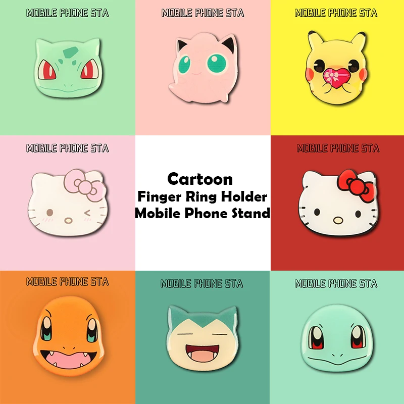 

Sanrio Hello Kitty Kuromi Pokemon Pikachu Finger Ring Holders Expanding Cartoon Mobile Phone Holder Bracket for IPhone Samsung