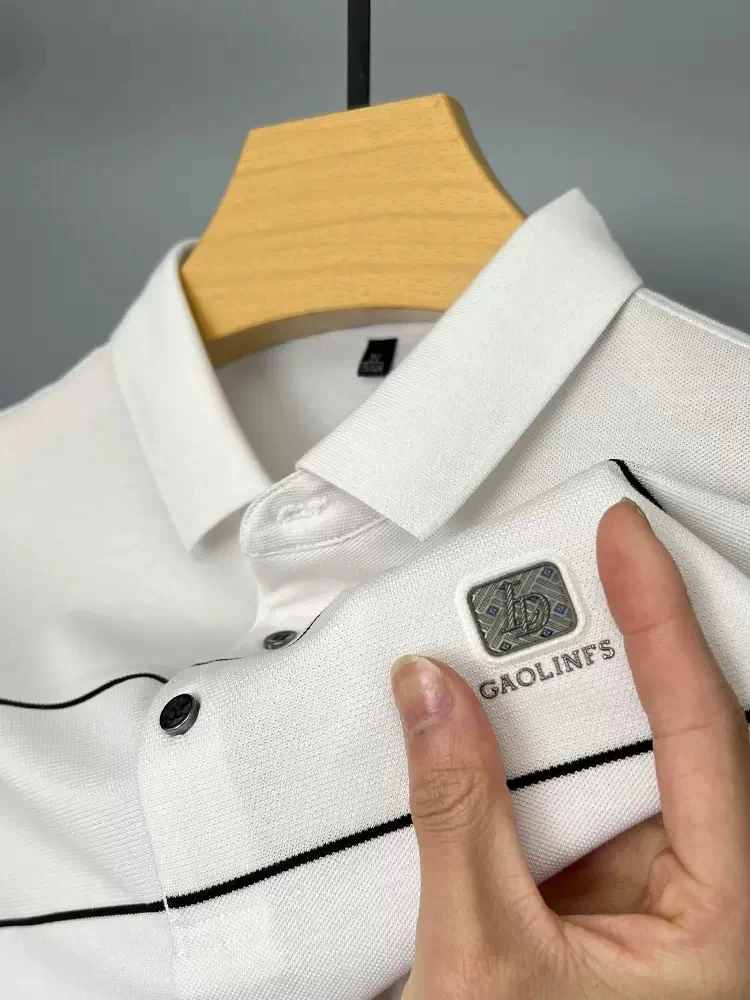 

Высококачественные роскошные деловые Топы с коротким рукавом, новые мужские летние футболки, корейские повседневные футболки с лацканами, рубашки поло с горячим тиснением