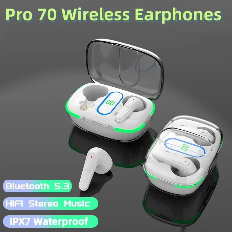 

Pro 70 TWS Wirelessheadphones 5.3 Earphones Smart Touch Control 9D Stereo Headset with Mic Sport Waterproof Earbuds LED Display