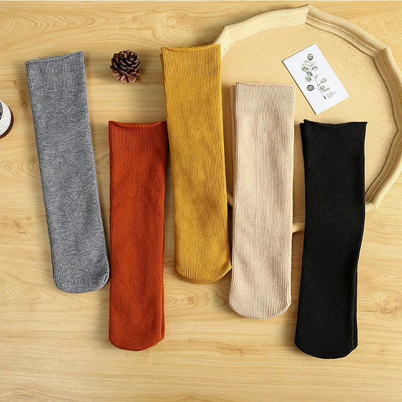 

Autumn Winter Long Socks Cotton Wild Deodorant Comfort Knitted Women Socks Solid Cute Long Socks Harajuku Vintage Streetwear