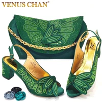 new 2022 africa womens high heel sandals italian design fashion flower rhinestone green party wedding ladies shoes bag set