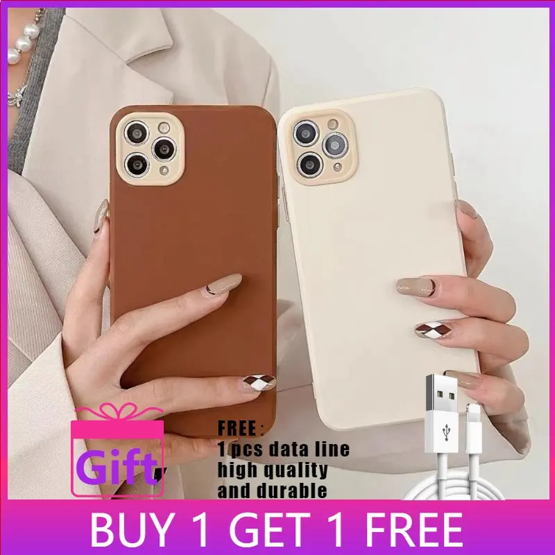 

iPhone Case Silicone Soft Case Detachable Frame Button Built-in Plush Skin Feel Brown For iPhone 11/12/13 Pro Max 7/8Plus xr XS