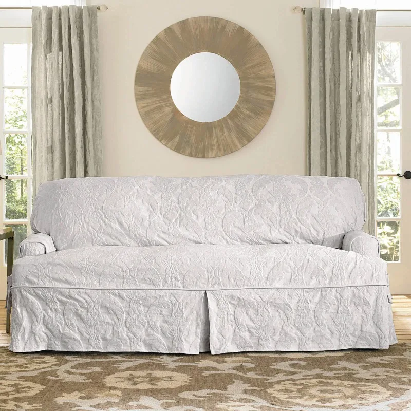 

Sure Fit Matelasse Damask 1 Piece T-Cushion Kick Pleat Sofa Slipcover