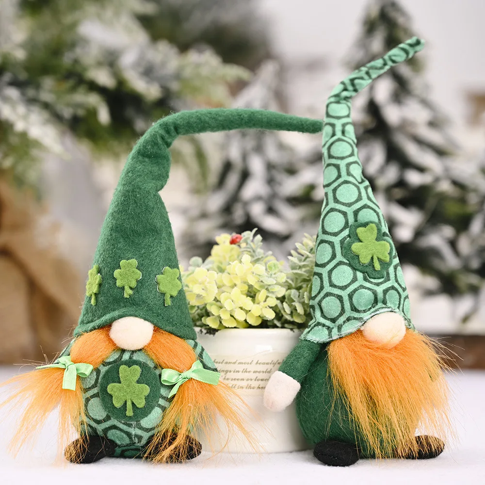 

St. Patrick's Day Decorations Irish Day Decorations Doll Standing Green Leaf Dwarf Ornaments