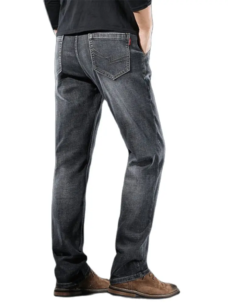 Fashion High Street Men' Wear Solid Color Loose Straight Leg Stretch Wash Jeans Masculina Quality Business Casual Denim Trousers