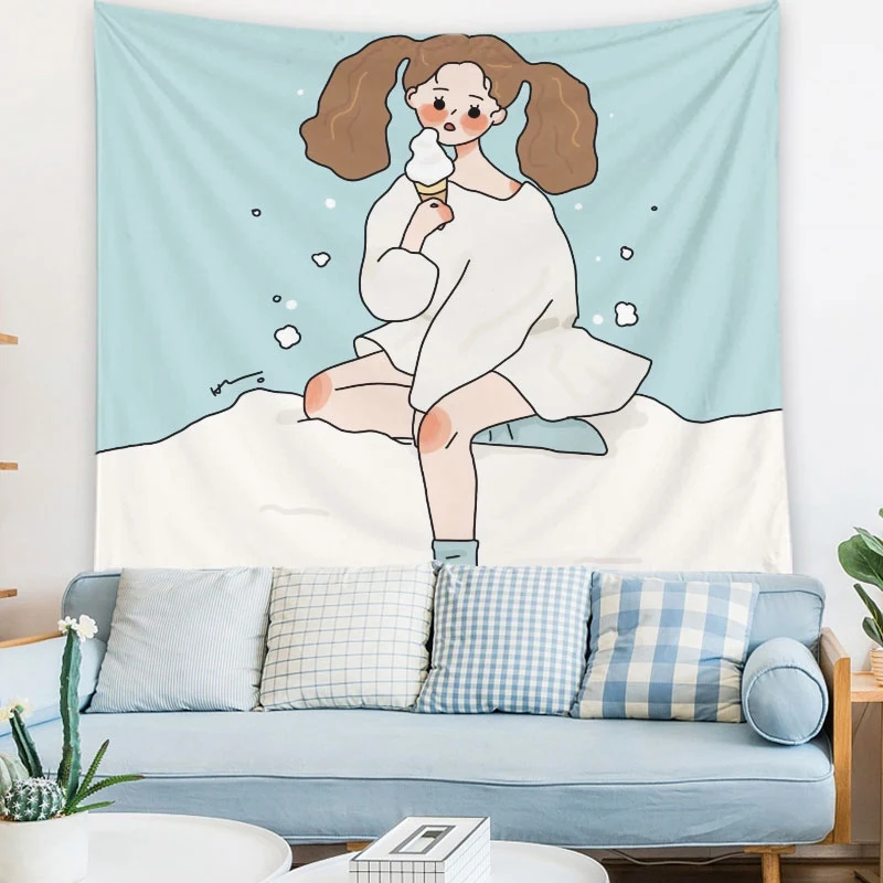 

Hanging Cloth Ins Printing Tapestry Wall Decorative Cute Girls Hanging Cloth Bedroom Background Cloth Washable Multi-purpose