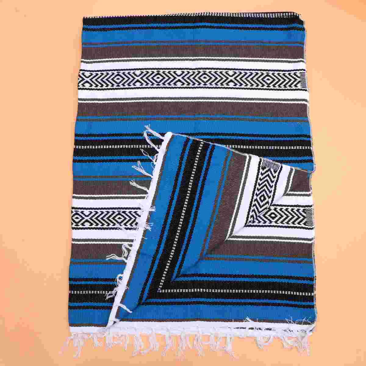 

Blended Mexican Blanket Yoga Mat Cape Woven Blanket for Bedroom Sofa Car (Blue, 130x180cm)