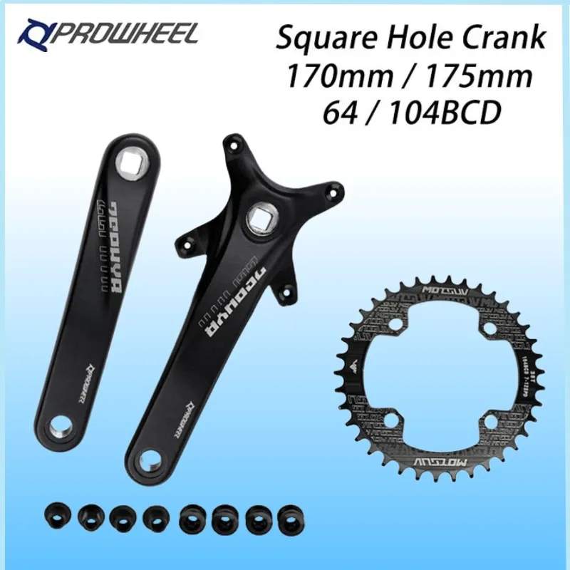 

PROWHEEL Bicycle Square Hole Sprocket 104BCD 170/175mm Crank + MOT Narrow Chainrings 32T 34T 36T 38T MTB Crankset