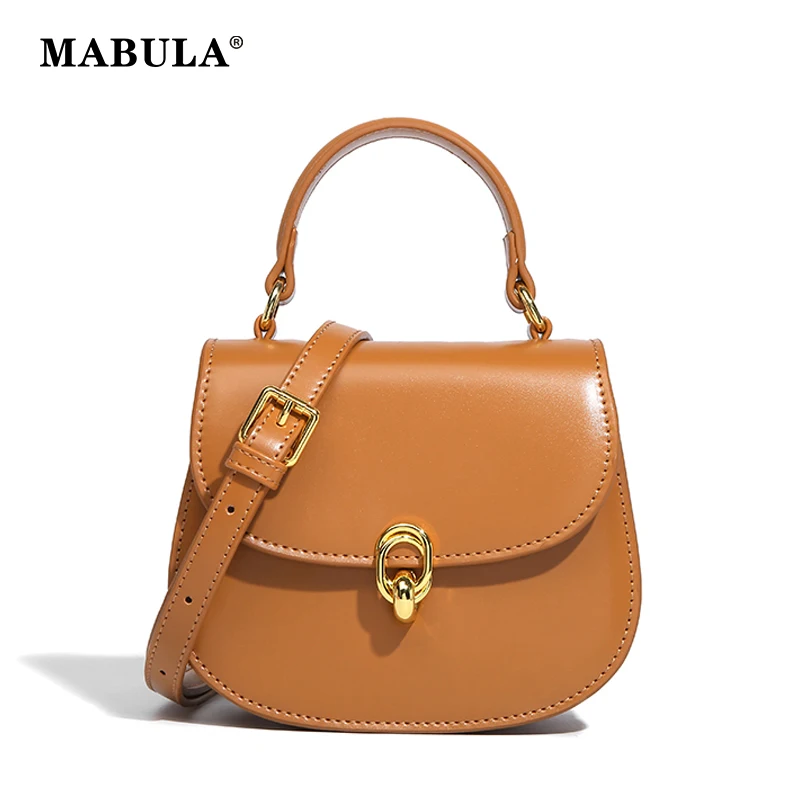 

MABULA Small Exquisite Lady Top Handle Saddle Purse High Quality Vegant Leather Crossbody Bag Elegant Red Female Handbag