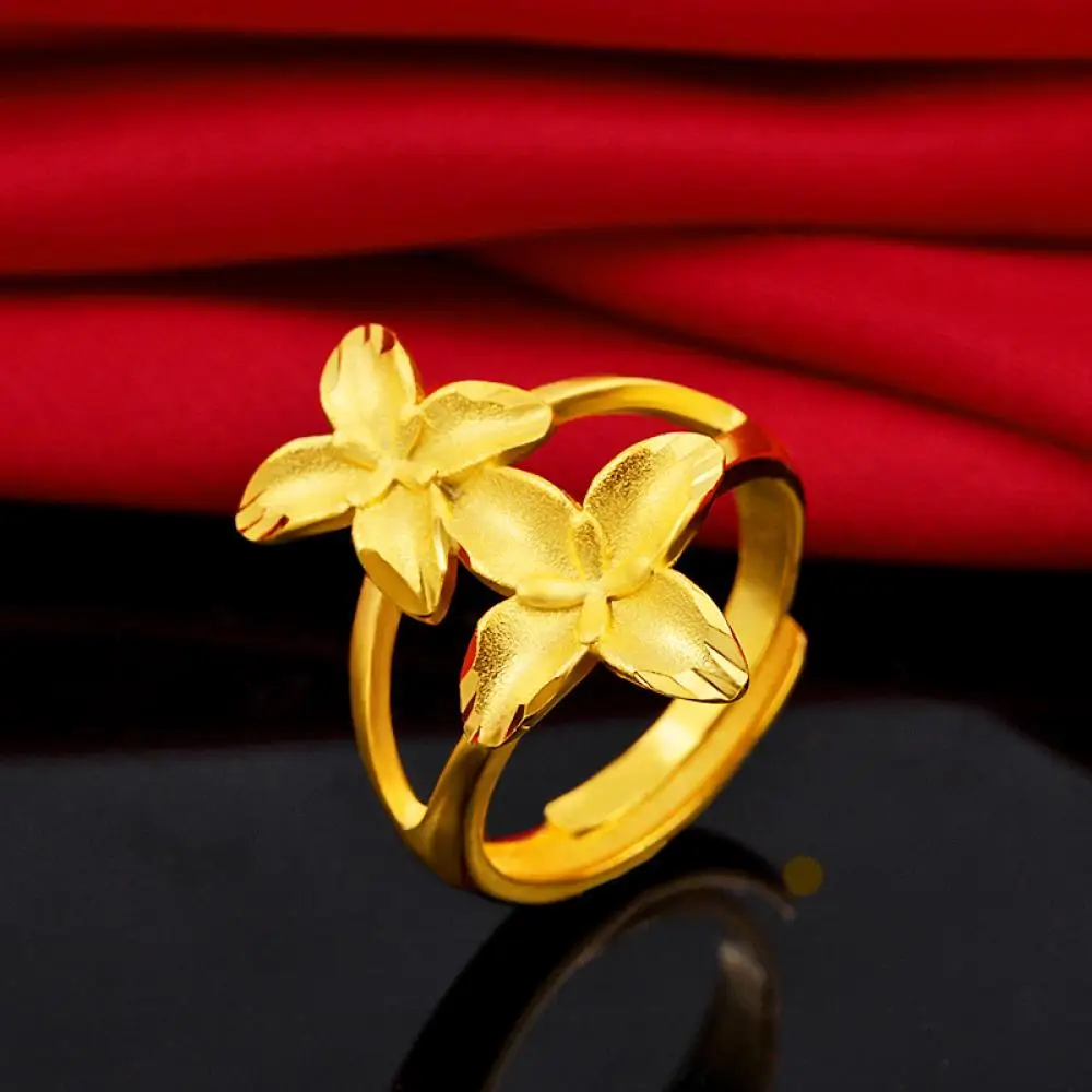 

HOYON Gold jewelry 24k color original Ring Vintage Style Four-Leaf Clover Flower Gold Jewelry for Women wedding engagement