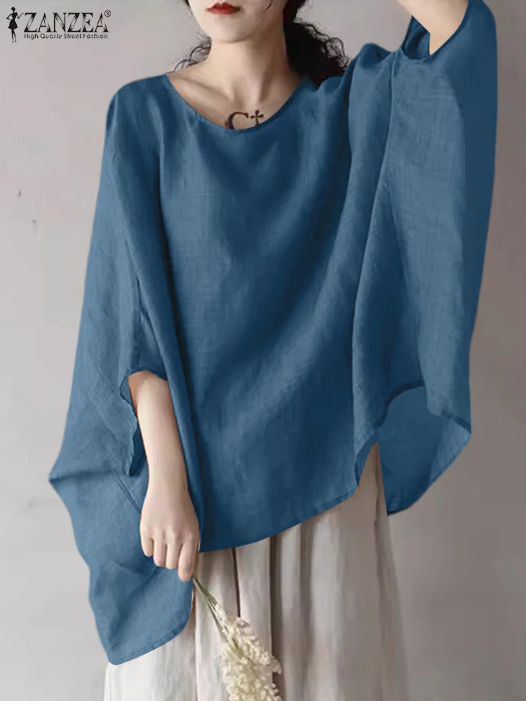 Женская однотонная Туника ZANZEA Повседневная Свободная блузка Dolman с рукавом 3/4