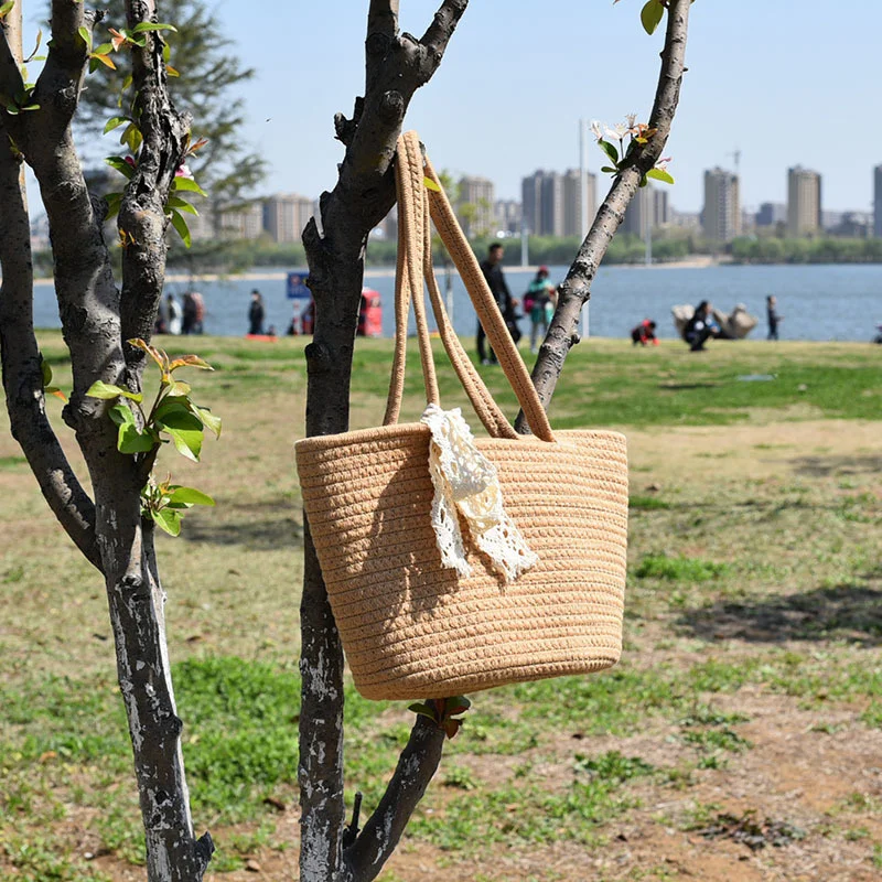 

Сумка на одно плечо, ручная хлопковая веревка, ручная сумка, женская сумка-мессенджер, соломенное плетение, ротанг для отдыха