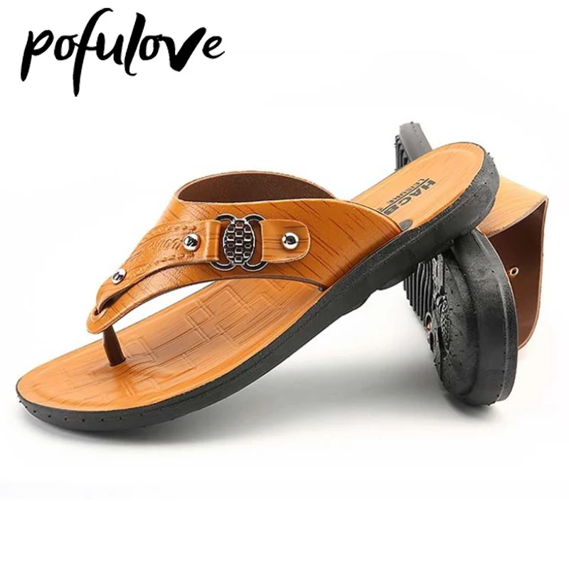 Шлепанцы Pofulove мужские из ПУ кожи сандалии и тапочки на застежке пляжная обувь