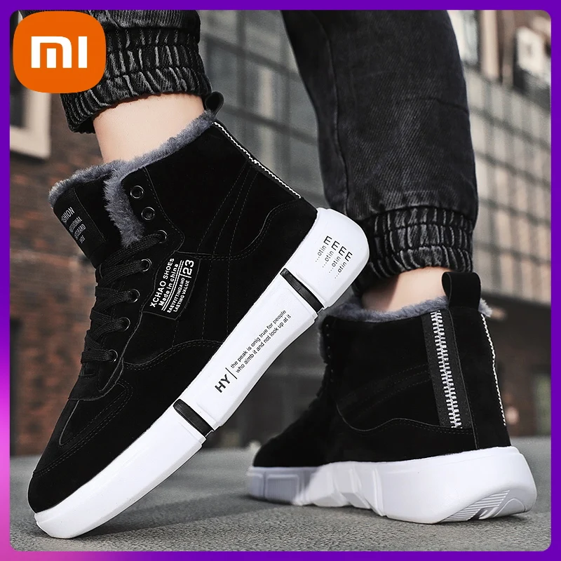 

Xiaomi Men's Sneakers Winter New Non-slip Warm High Top Men Shoes Casual Plus Velvet Light Black Platform Male Cotton Shoes