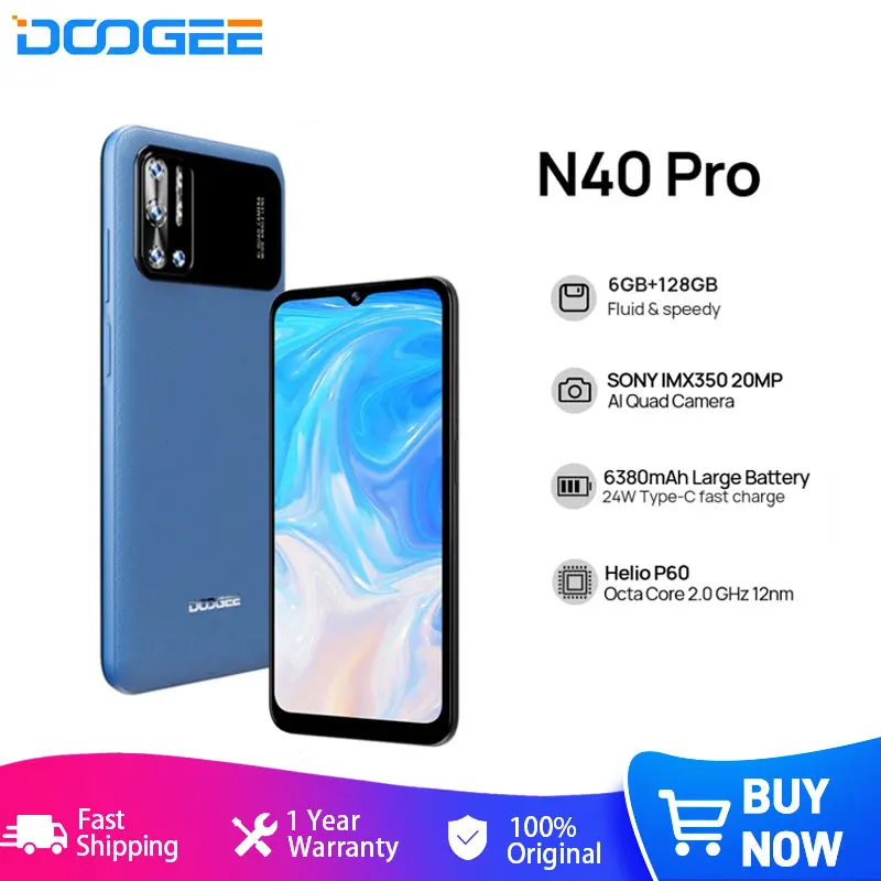 Смартфон DOOGEE глобальная версия N40 Pro 6 ГБ + 128 Гб 5 дюйма 20 МП 4 камеры Helio P60 сотовый