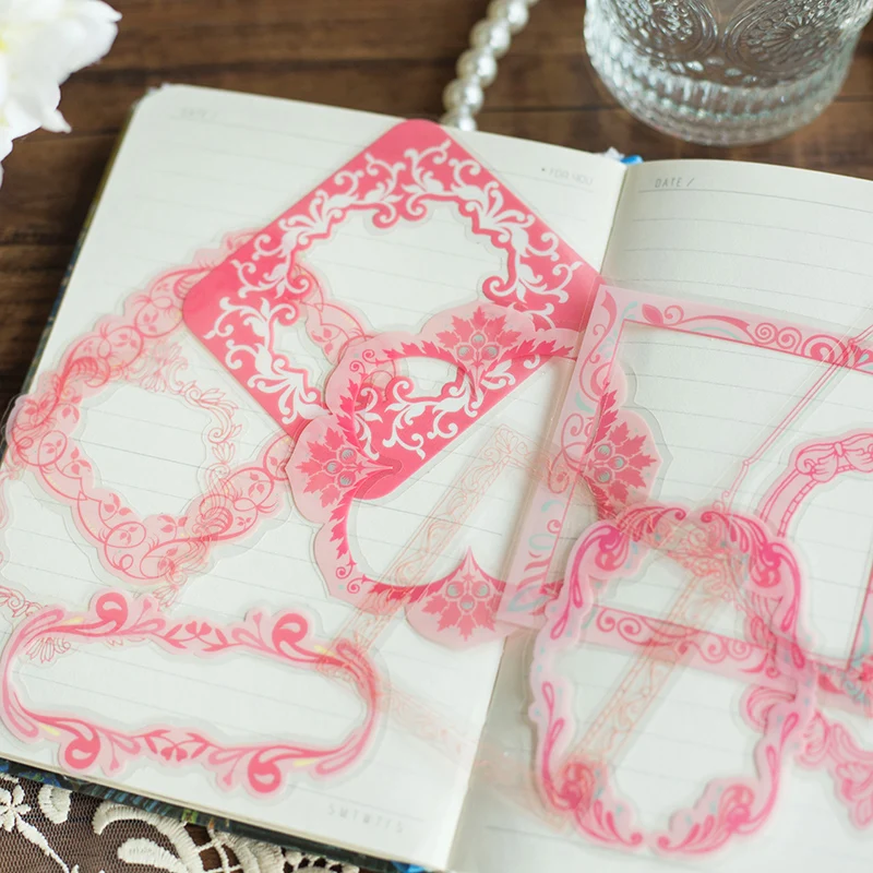 

20Pcs/Pack Vintage Frame PET Stickers Decorative Transparent Labels Seal Postcards Letters Aesthetic Scrapbooking Junk Journal