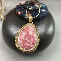 spring and summer girls european and american short natural water drop red stone pendant necklace jewelry