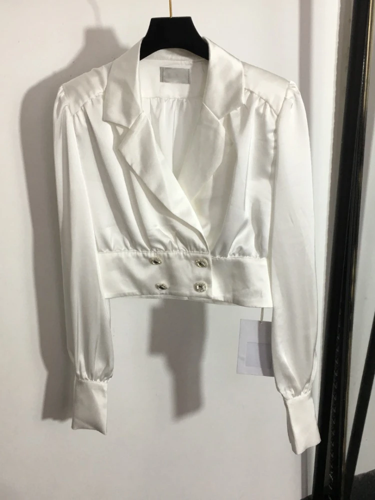 

Elegant Office Lady V-neck Long Sleeve High Quality Cropped Shirt Women French Sweet T-shirts Tees Tops Sexy Streetwear Crop Top