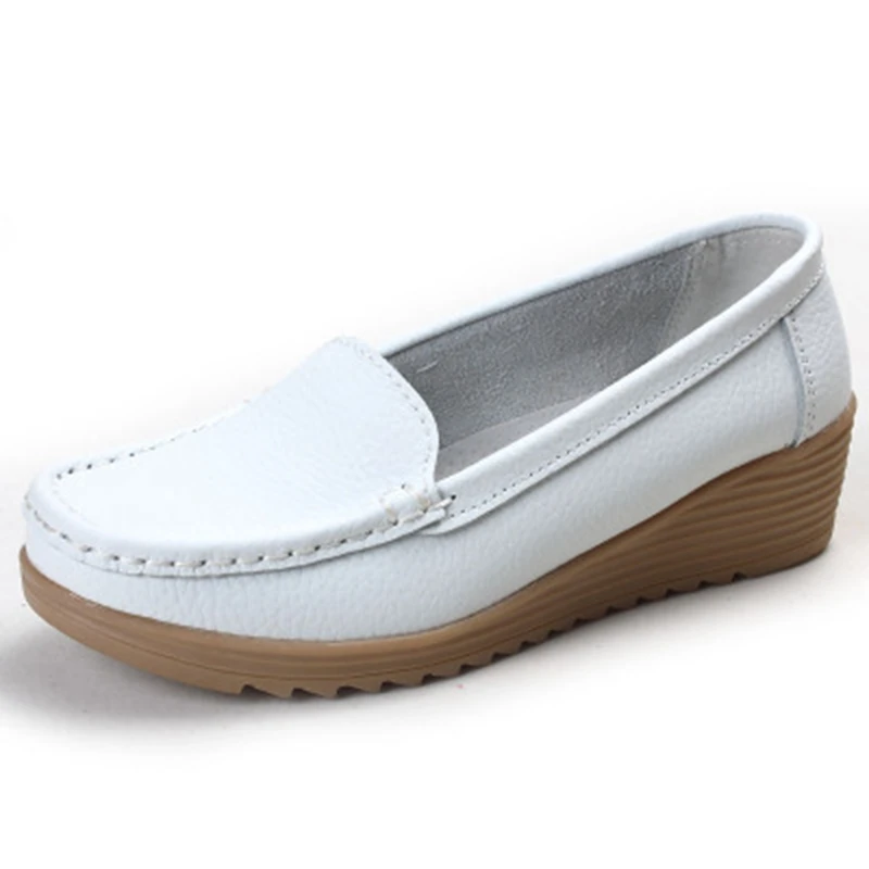 

2023 Spring Autumn Women Genuine Leather Soft Bottom Slip On Flats Shoes Women's Loafers Breathable Walking Plus Size Shoes