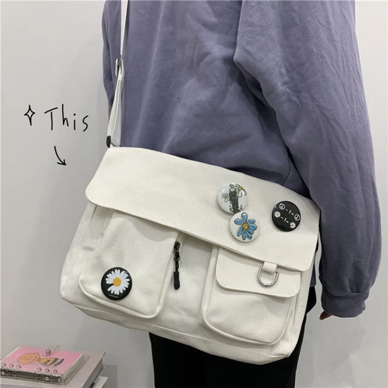 

Canvas Messenger Shoulder Bag Women Youth Ladies Fashion Student Teen Book Bag Large Capacity Female Crossbody Bags Woman Packet