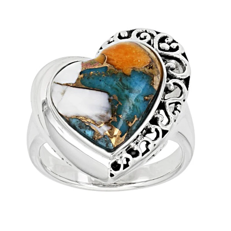 

Vintage Bohemian Turquoises Stone Rings for Women Heart Finger Rings Fashion Party Wedding Jewelry Accessories