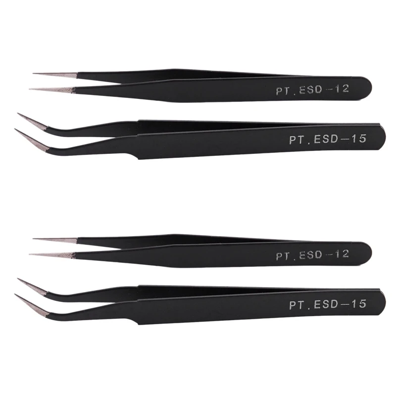 

BEST4X Nail Art Rhinestones Eyelashes Extension Straight & Curved Tweezers Tool Set-Black