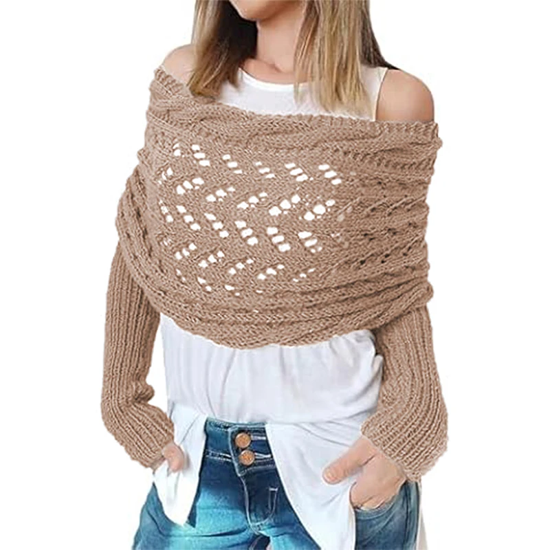 CyiExi вязаный шарф с перекрестными деталями и рукавами для женщин повседневные