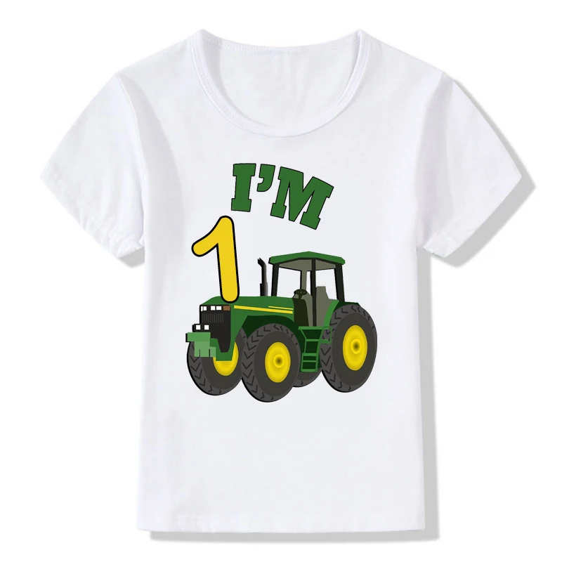 Cute Farm Theme Tractor 1-10 Birthday Number Print T-Shirt Kids Birthday Boy Girl Funny Gift Tshirt Present Children Clothes