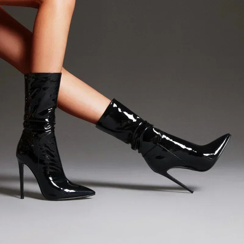 Черные плиссированные ботильоны для женщин 2024 новая мода элегантные слипоны на